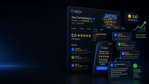 Illustration of Google customer reviews and star ratings on desktop and mobile screens.