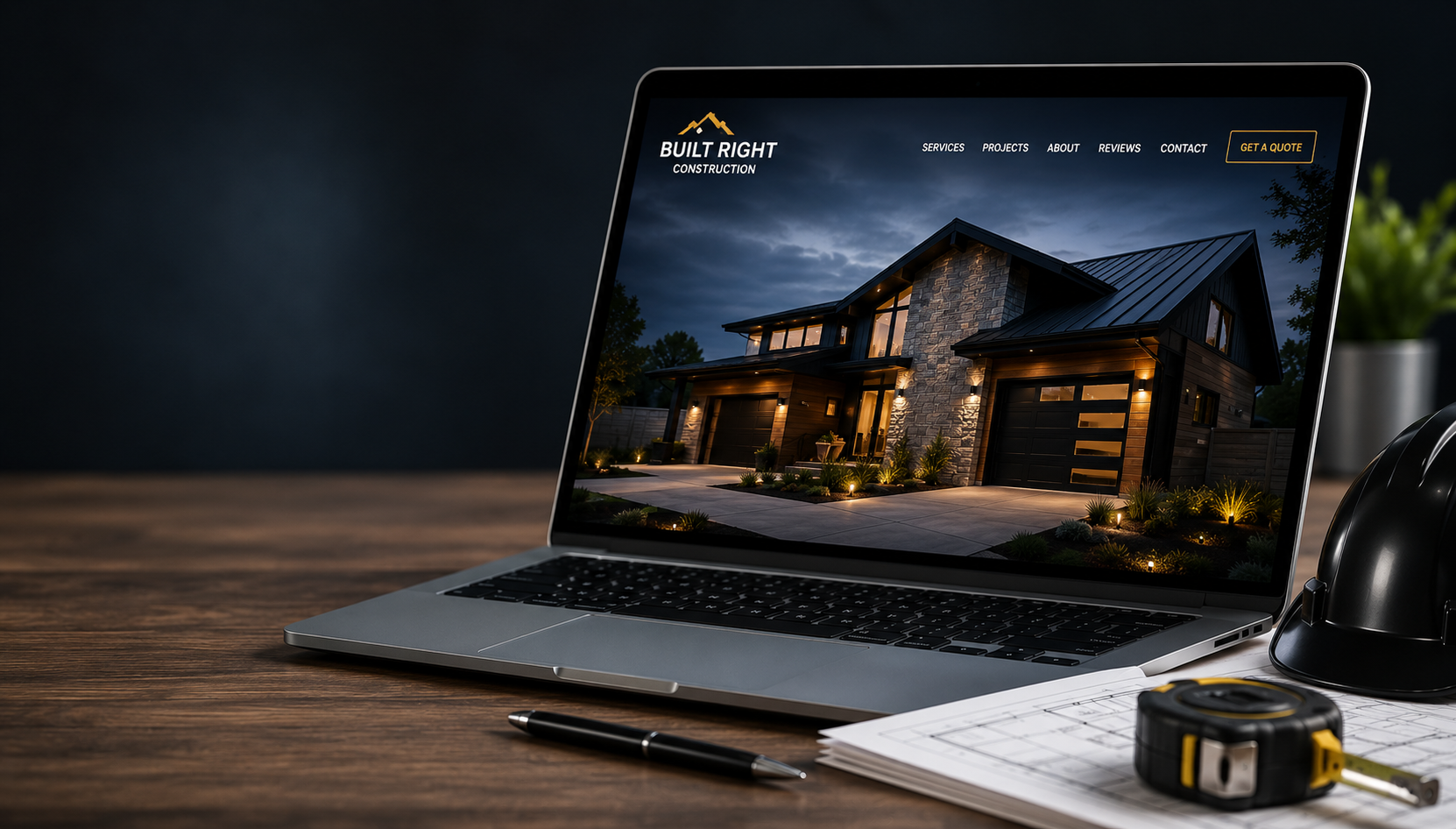 A contractor's professional website shown on a laptop