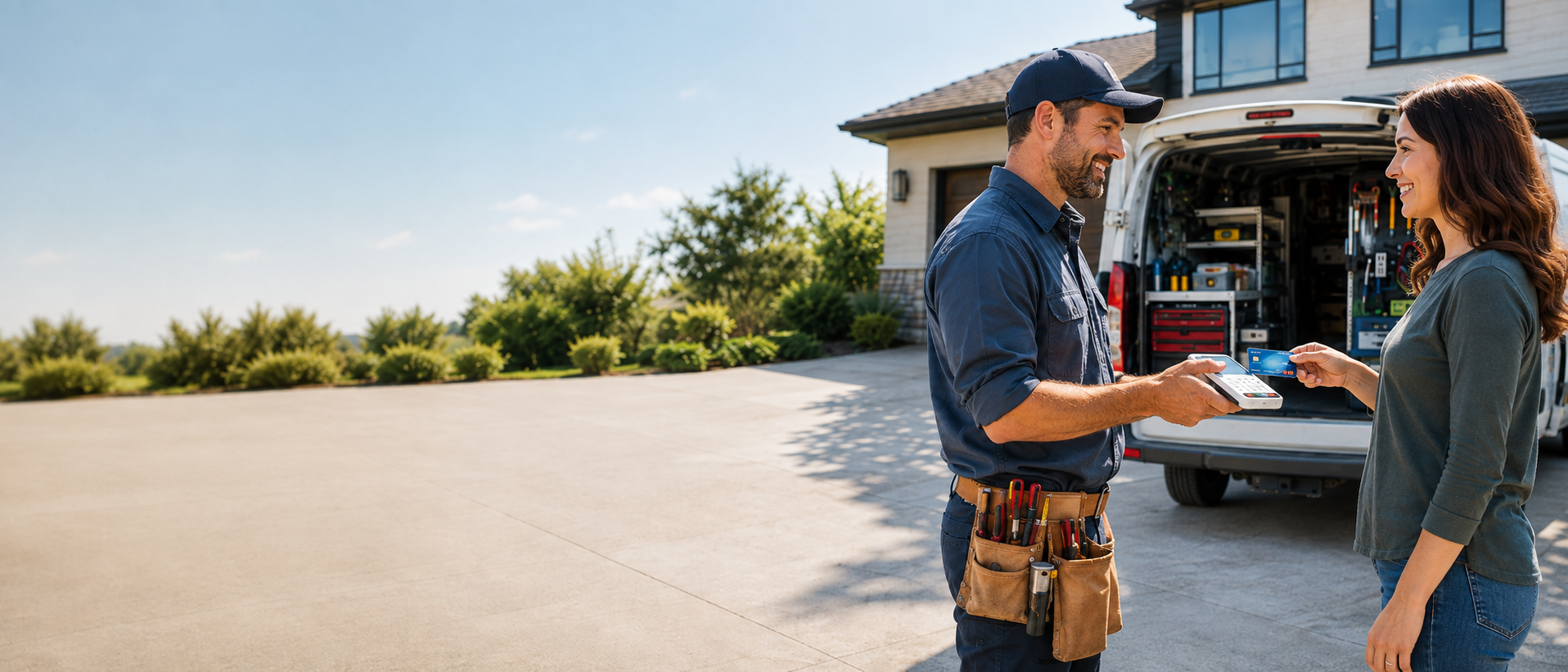 A customer paying a contractor by card online