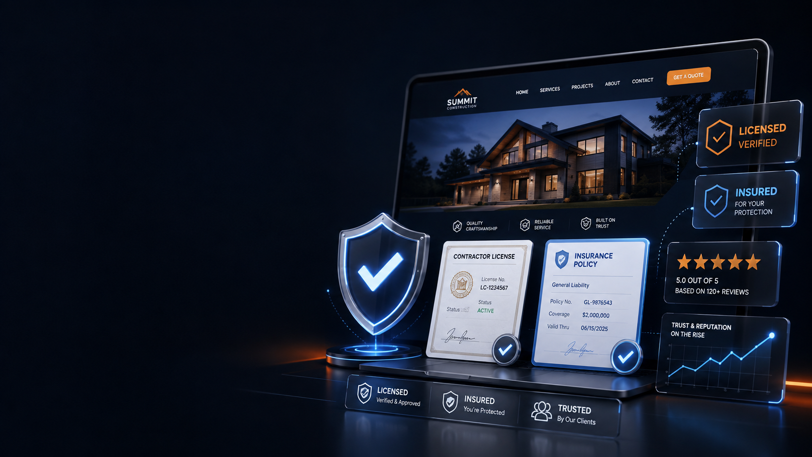 Licensed and insured stated plainly on a contractor's website